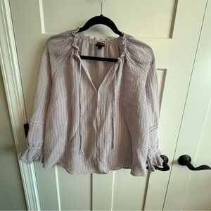 Torrid plus size gauze henley smocked top in lilac purple, plus, 1x, 16/18 fit.